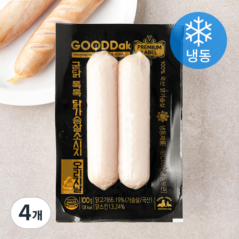 굳닭 톡톡 닭가슴살 소시지 오리지널 (냉동), 100g, 4개