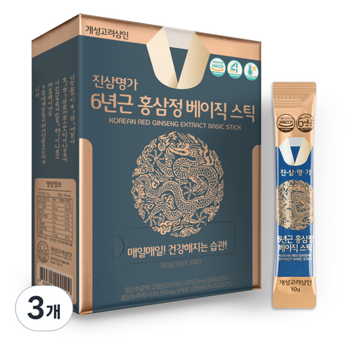 개성고려삼인 진삼명가 6년근 홍삼정 베이직 스틱, 300g, 3개