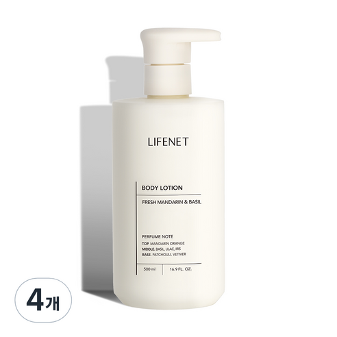 라이프넷 바디로션 프레쉬 만다린 앤 바질, 500ml, 4개