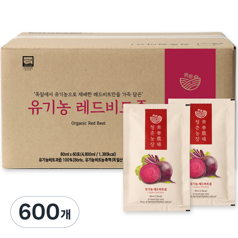 청춘농장 유기농 레드비트즙, 80ml, 600개