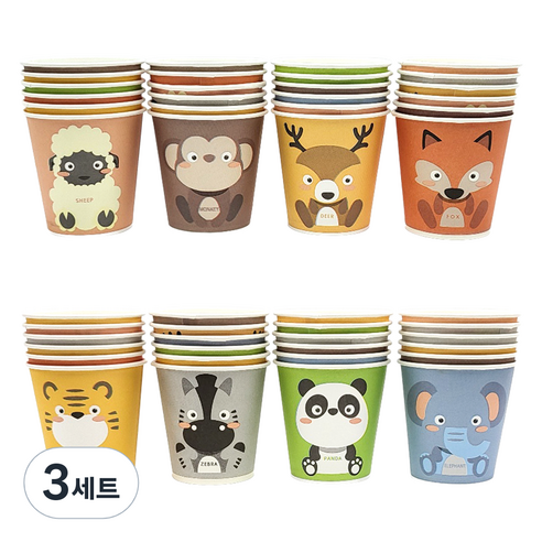 이지앤 동물 종이컵 184ml, 50개입, 3개