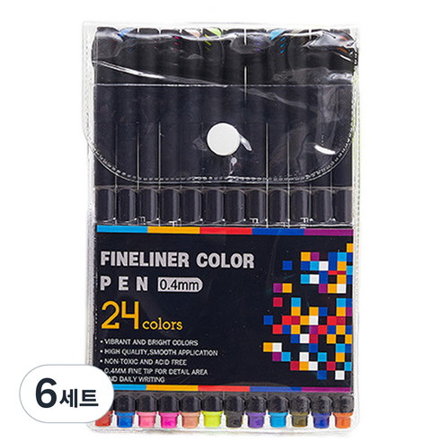 코히모 캘리그라피 피그먼트 파인라이너 컬러 드로잉펜 세트 0.4mm, 6세트, 24색