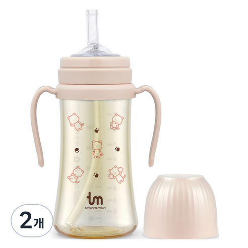 토비앤몰리 유아용 PPSU 몰리 빨대컵 280ml, 2개, 핑크