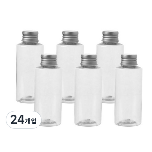 병도매닷컴 AC100 투명 음료용기 알루미늄 실버캡, 100ml, 24개입