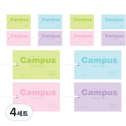 핑크풋 1000 파스텔 캠퍼스 메모카드 3p x 4종 세트, 그린, 블루, 핑크, 퍼플, 4세트