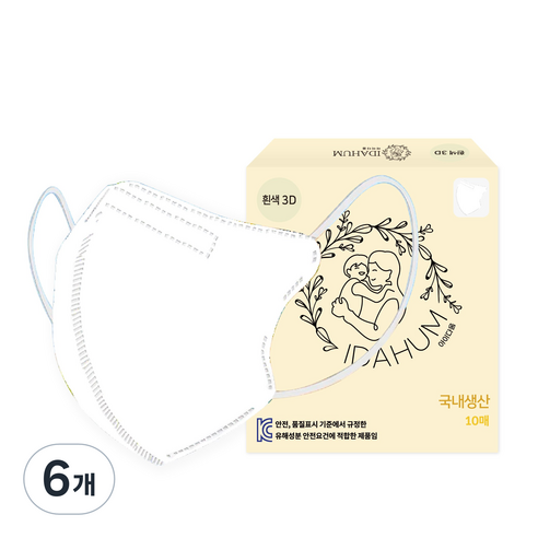 아이다움 3겹 3D 컬러 마스크 새부리형 개별포장 유아용, 10매, 6개, 흰색