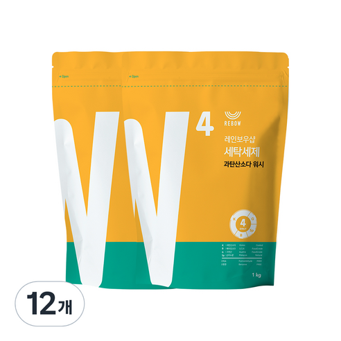 레인보우샵 W4 과탄산소다 워시 올인원 세탁세제 리필, 1kg, 12개