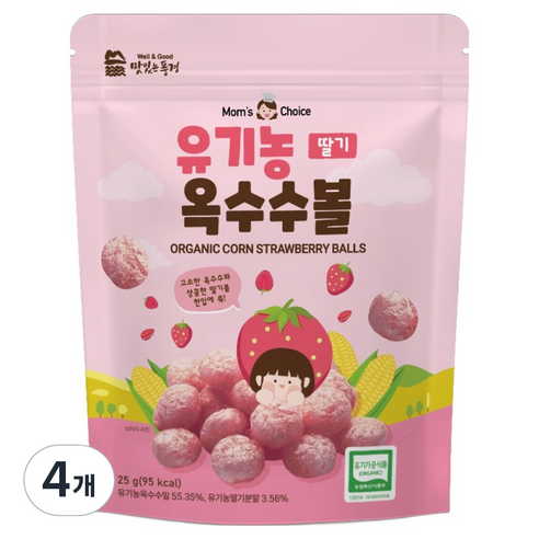 맛있는풍경 유아용 유기농 옥수수볼 딸기, 25g, 4개, 딸기맛
