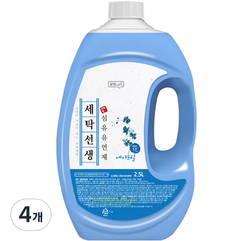 아토세이프 세탁선생 섬유유연제 에이프릴향, 2.5L, 4개