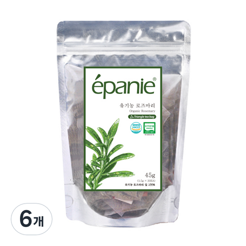 에빠니 유기농 로즈마리 삼각망 티백, 1.5g, 30개입, 6개