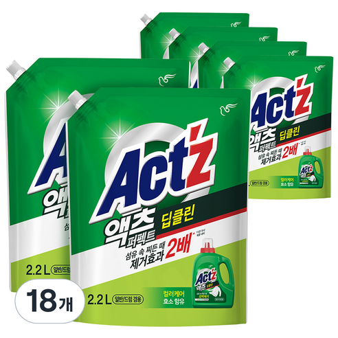 액츠 퍼펙트 딥클린 액상세제 리필, 2.2L, 18개