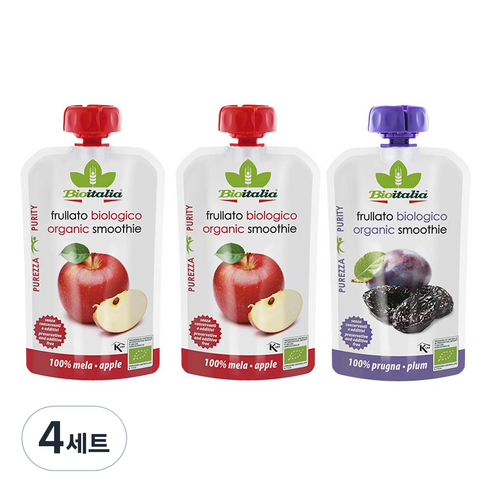 비오이탈리아 유기농 퓨레 사과 2p + 푸룬 세트, 사과맛, 푸룬맛, 4세트