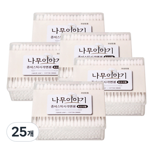 나무이야기 회오리형 종이스틱 사각 멸균면봉, 200개입, 25개