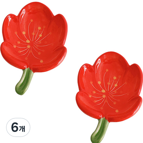 블럭마트 세라믹 꽃잎 비누트레이 TYPE2, 레드, 6개