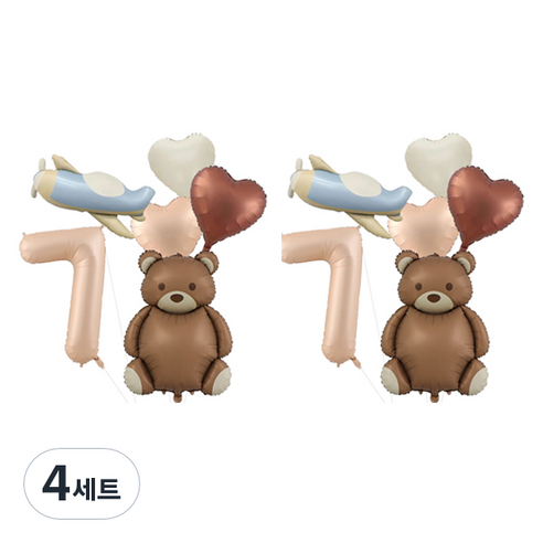 마켓피오 파티 장식 곰돌이 숫자 풍선 세트, 타입 7, 4세트