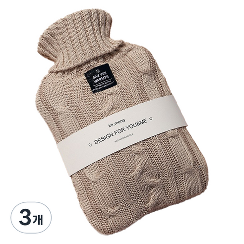 에버하우스 베이직 보온 물주머니 2L + 니트 커버 세트 베이지 20 x 30 cm, 3개