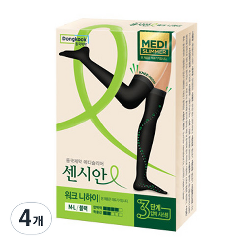 동국제약 센시안 워크 니하이 오버 니삭스 압박 스타킹 블랙, 4개