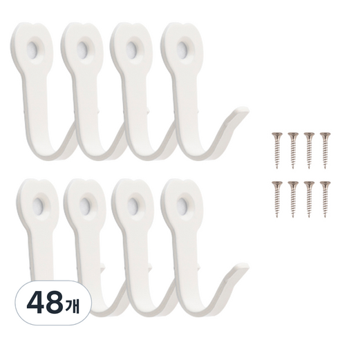 철물대장 하트올챙이 소 벽옷걸이 8p, 화이트, 48개