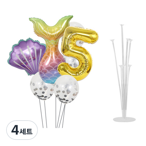 마켓감성 인어공주 스팽글 숫자 풍선세트, 타입5, 4세트