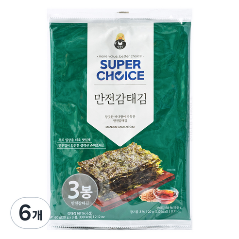 만전김 슈퍼초이스 감태김, 60g, 6개