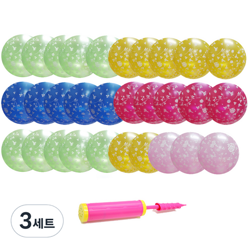 네오텍스 파티쇼 장미 인쇄 풍선 30cm 30p + 손펌프 세트, 랜덤 발송, 3세트