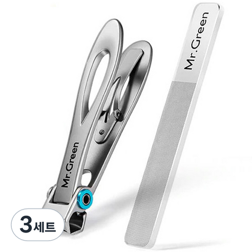 미스터그린 스텐 와이드 고급 손톱깎이L+네일샤이너 MR1221-P, 혼합색상, 3세트