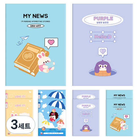 다다 피넛패밀리 알림장 넓은칸 슬림초등노트 2종 x 5p 세트, 혼합색상, 3세트