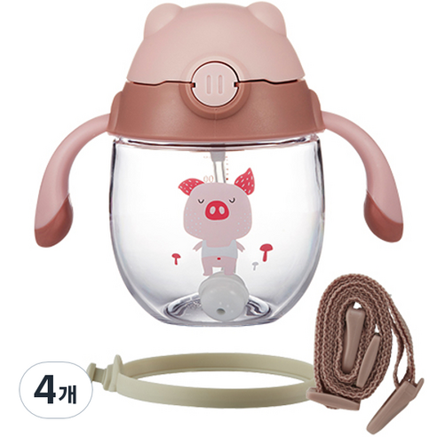 락앤락 스트랩 유아용 쁘띠 프렌즈 빨대컵 300ml, 핑크(ABF790PIK), 4개