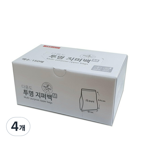 생활을그리다 다용도 투명지퍼백, 중(M), 150개입, 4개