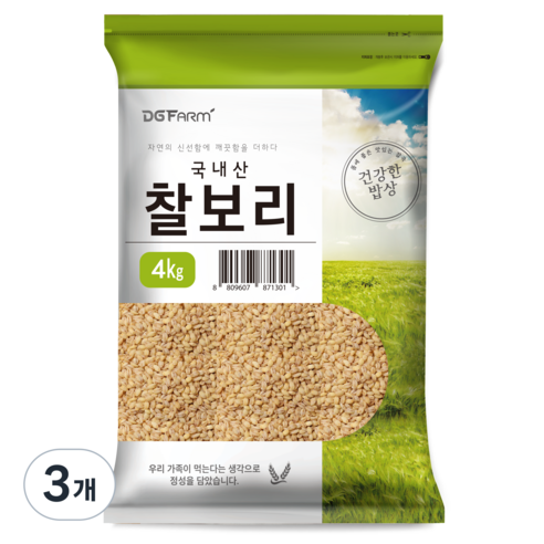 건강한밥상 국산 찰보리쌀, 4kg, 3개
