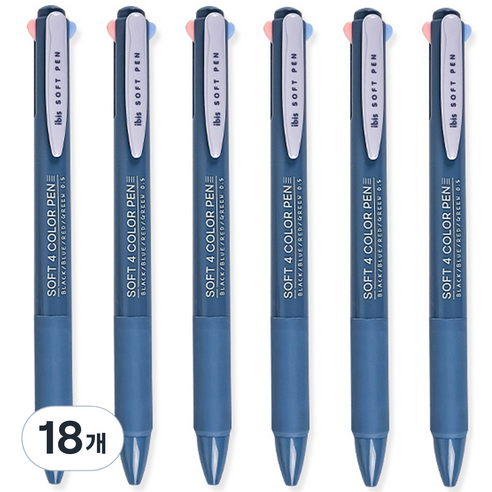 아이비스 소프트 4색 젤펜 0.5mm 12499, 블루, 18개