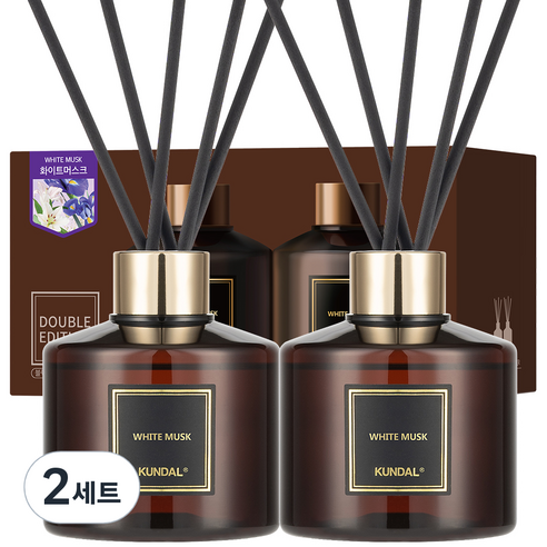 쿤달 퍼퓸 디퓨저 2개 + 섬유스틱 10개, 화이트머스크, 200ml, 2세트