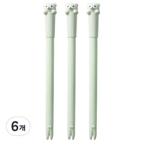 큐티베어 젤펜 0.5mm, 연그린, 6개