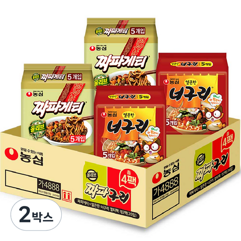 농심 짜파게티 10개 140g + 얼큰한너구리 10개 120g, 40개