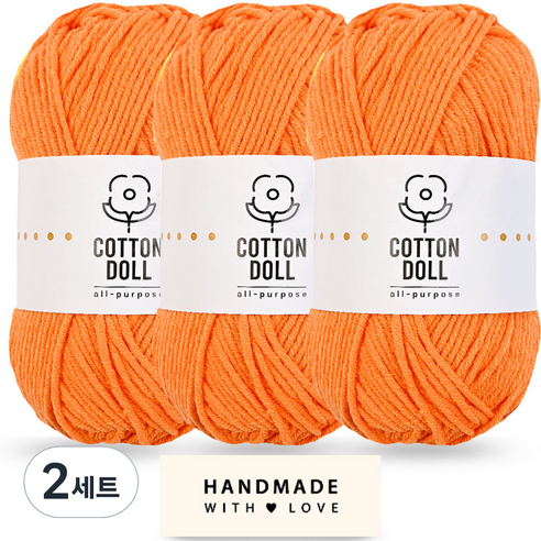 니뜨 코튼돌실 50g x 3p + 코튼 라벨 세트, 2세트, 7 오렌지