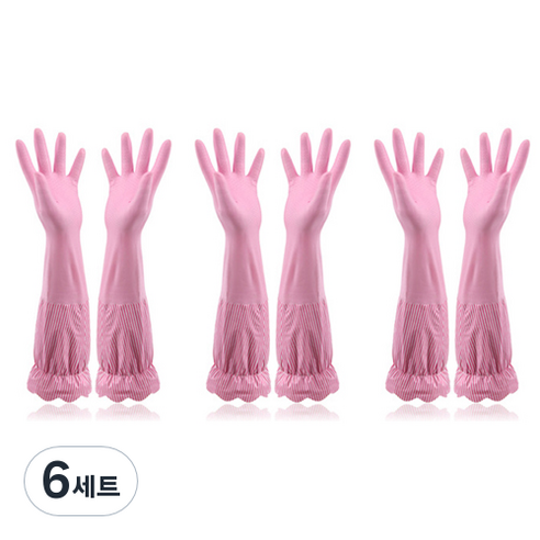 지니샵 기모 롱 고무장갑 L, 핑크, 6세트, 대(L)