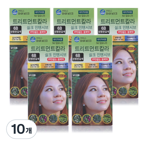 다바찌 PPD 없는 트리트먼트칼라 실크 인텐시브 염색제, 6B 선명한 갈색, 10개