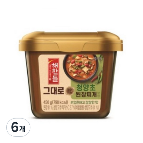 해찬들 그대로 끓여먹는 청양초 된장찌개양념, 450g, 6개