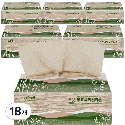 코멧 뽑아쓰는 무표백 천연펄프 키친타월, 18개, 100매