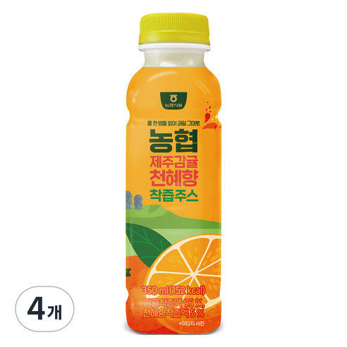 농협식품 제주감귤 천혜향 착즙주스, 4개, 350ml