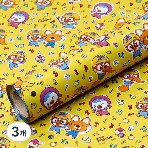 코코플러스 위드 뽀로로 롤 포장지 12m x 37.5cm, 옐로우, 3개