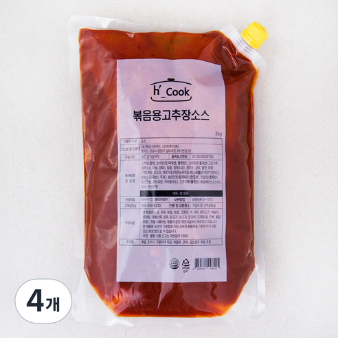 에이치쿡 볶음용 고추장소스, 2kg, 4개