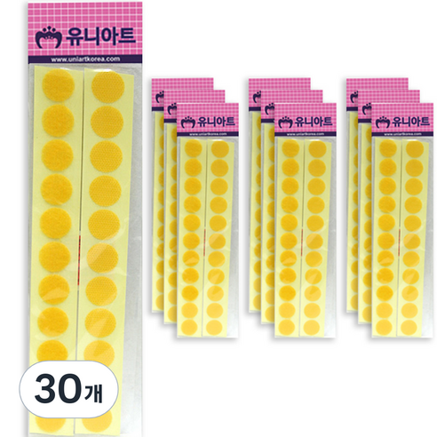 유니아트 원형찍찍이 20mm 연노랑, 30개