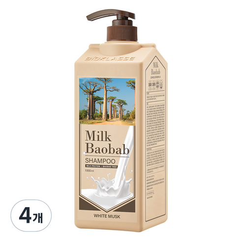 비오클라쎄 밀크바오밥 샴푸 화이트머스크향, 1000ml, 4개