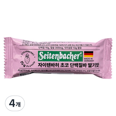 자이텐바허 초코 단백질바 딸기맛, 60g, 4개