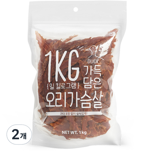 슈퍼츄 일킬로그램 가득 담은 강아지 육포, 오리가슴살, 1000g, 2개