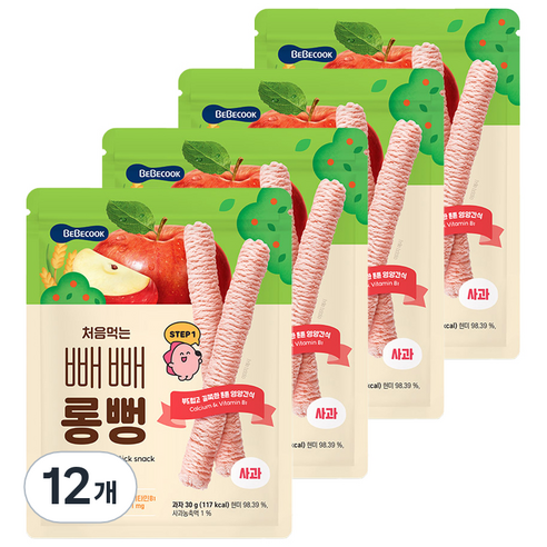 베베쿡 처음먹는 빼빼롱뻥 30g, 12개, 사과
