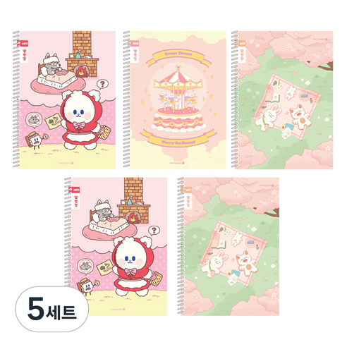 모닝글로리 채움노트 초등 스프링 노트 알림장 넓은칸 3종 + 랜덤발송 2p 세트 B, 솜솜빨강모자, 회전목마, 벚꽃놀이, 5세트
