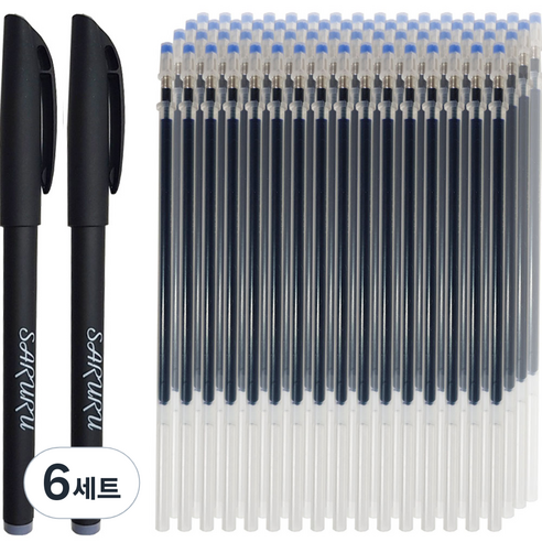 사루루 기화펜 2p + 리필심 100p 0.38mm 뾰족심, 파란색, 6세트
