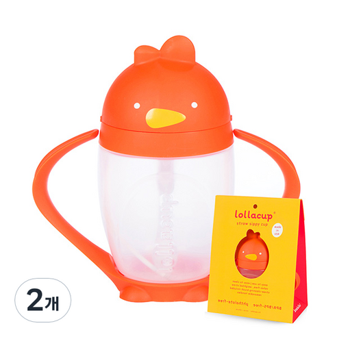 롤라랜드 병아리 롤라 빨대컵 세척솔포함, 오렌지, 2개, 296ml